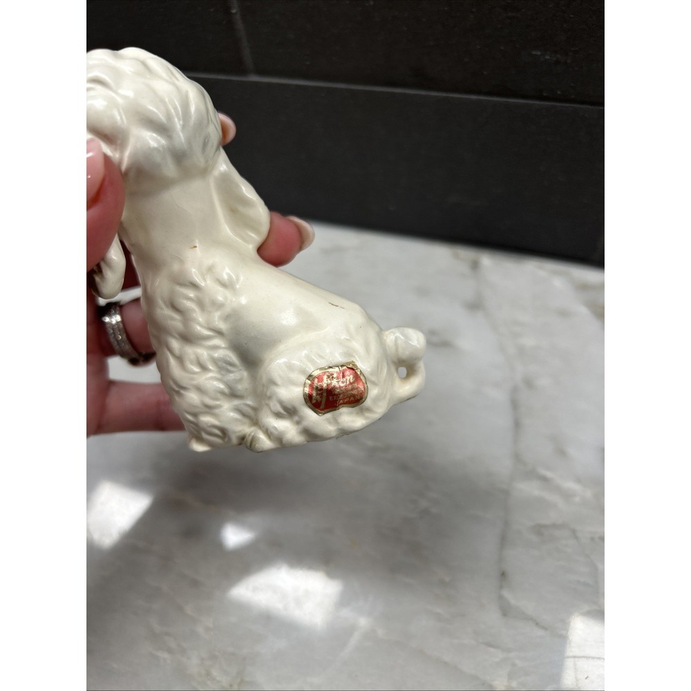 Lefton White Sitting Poodle MCM Foil Sticker Porcelain Dog 4" Japan VTG - Picture 4 of 7